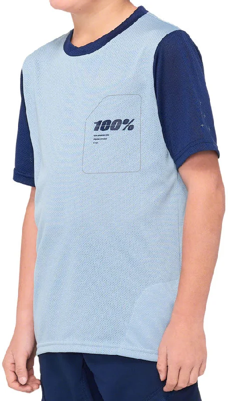 Bike helmet with adjustable straps-100% Ridecamp Jersey - Blue/Navy Short Sleeve Youth X-Large