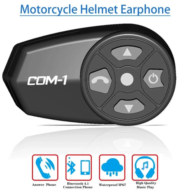 Bike gloves with adjustable straps-WAYXIN 2019 New COM-1 Motorcycle Helmet Headset 1PCS  Bluetooth 4.1 Headset For Motorcycle Helmet Riding Hands Free Headphone