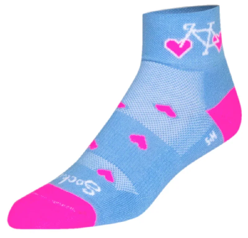 Bike helmet with adjustable fabric-SockGuy Classic Wheel Luv Socks - 2" Blue Large/X-Large