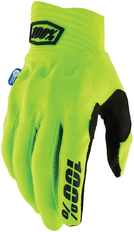 Bike riding jersey with ventilated sides-100% Cognito Smart Shock Gloves - Flourescent Yellow Full Finger X-Large