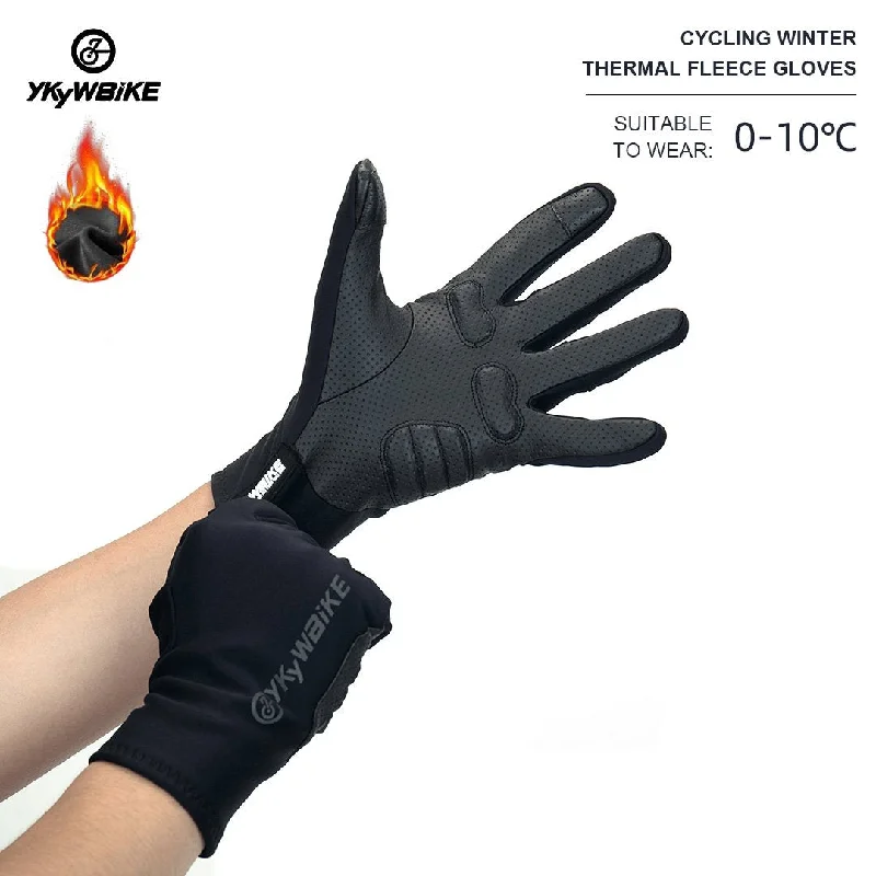 Cycling sunglasses for technical climbs-YKYW Thermal Fleece Full Finger Gloves Winter 0-10°C Plush Fabric Waterproof Windproof XRD Technology Shockproof Black