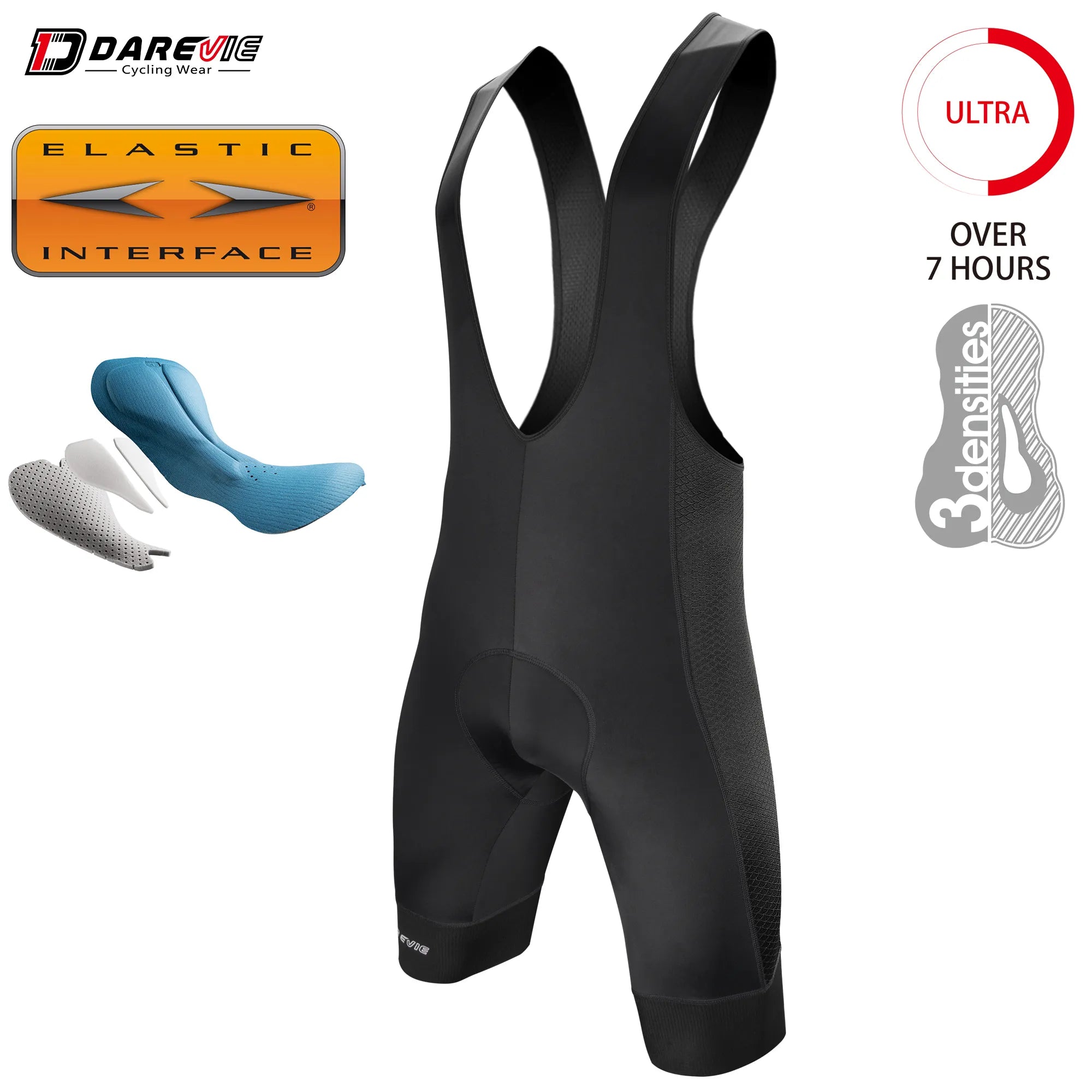 Bicycle helmet with adjustable padding-DAREVIE Cycling Bib Shorts Men 7H Italy Elastic Interface Pad Men's Cycling Shorts Pro Team Men Cycling Shorts 7 CM Leg MTB