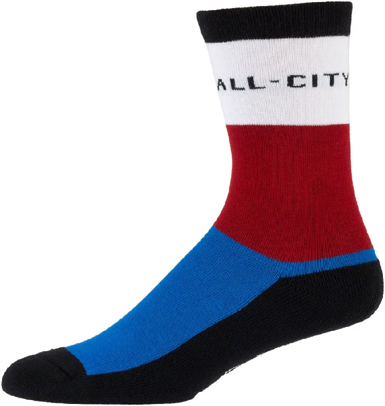 Bicycle riding gloves with adjustable fit-All-City Parthenon Party Sock - White Red Blue Black Small/Medium