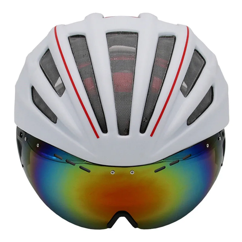 Bike helmet with adjustable fabric-Double Layers In-mold Cycling Helmet With Glasses Goggles Bicycle Helmet 280g Casco Ciclismo Bike Helmet 28 Air Vents