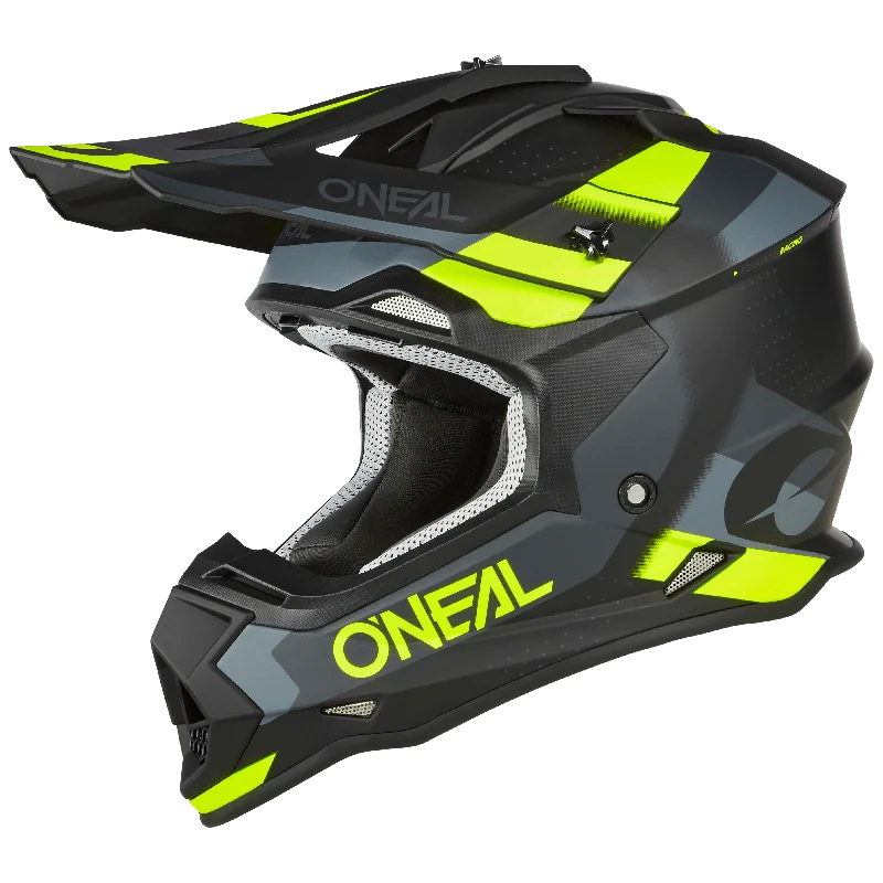 Bicycle helmet with ventilated weave-ONEAL 2024 2 SERIES SPYDE HELMET - BLACK/GREY/NEON YELLOW