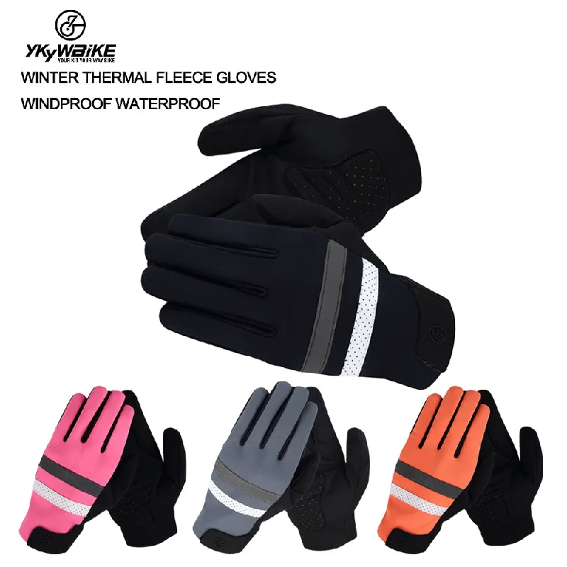 Cycling rain jacket with adjustable lining-YKYW MTB Road Cycling Thermal Fleece Full Finger Gloves Windproof Waterproof Absorbing Anti-Slip XRD Technology Shockproof Reflective