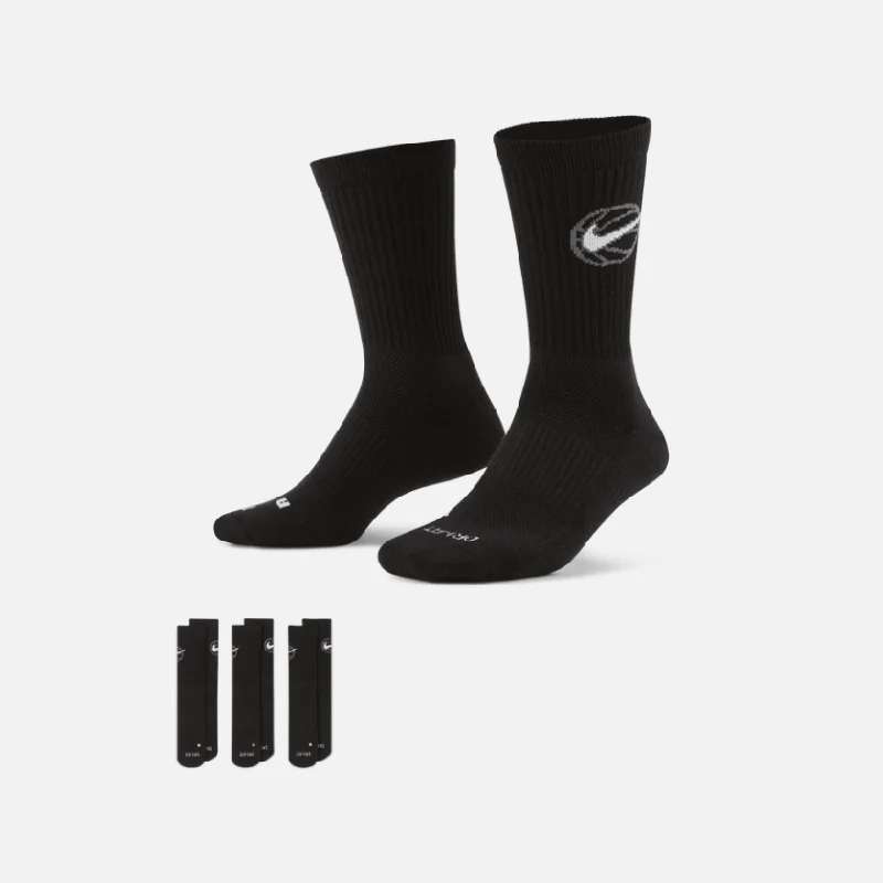 Cycling gloves for rugged technical trails-Nike Everyday Crew Basketball Socks (3 Pairs) -Black/White